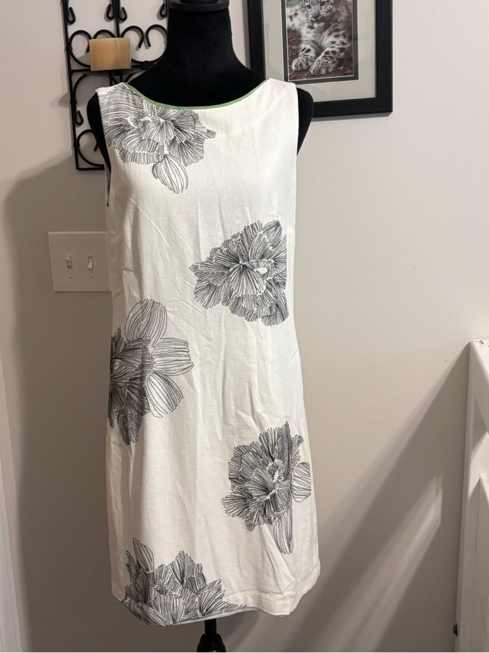 Coldwater Creek White Dress with Black Floral Sketches
